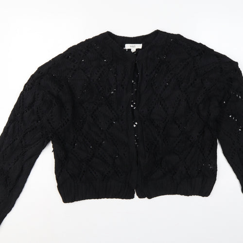 Marks and Spencer Women Black L Open Knit Cable Cardigan
