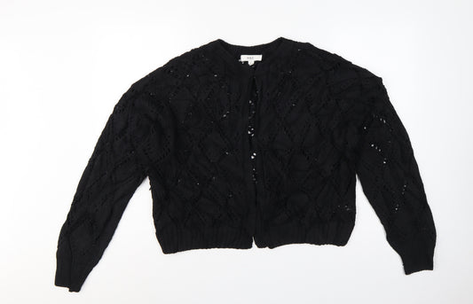 Marks and Spencer Women Black L Open Knit Cable Cardigan