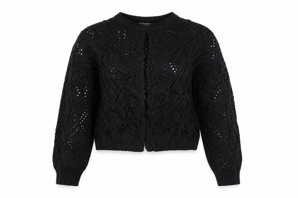 Front view of Marks & Spencer Women Black L Open Knit Cable Cardigan