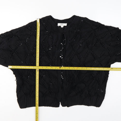Marks and Spencer Women Black L Open Knit Cable Cardigan