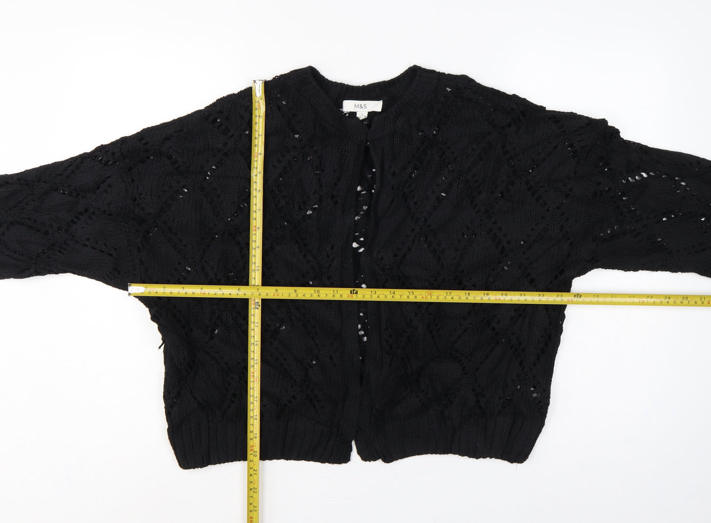 Marks and Spencer Women Black L Open Knit Cable Cardigan