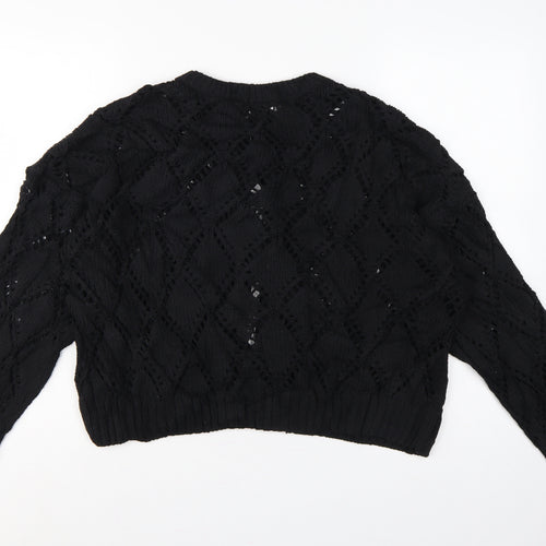 Marks and Spencer Women Black L Open Knit Cable Cardigan