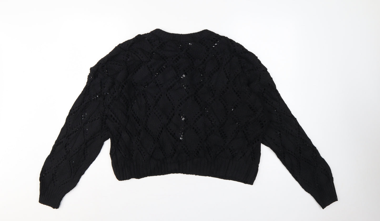 Marks and Spencer Women Black L Open Knit Cable Cardigan