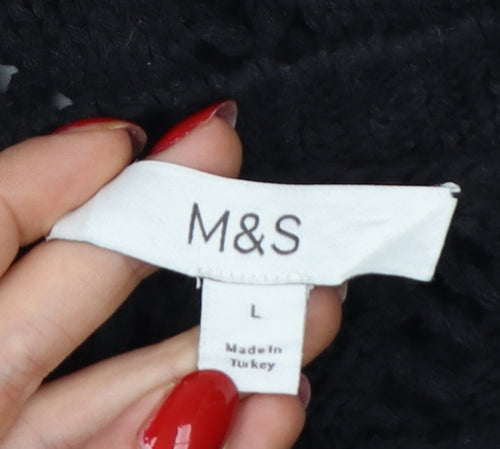 Marks and Spencer Women Black L Open Knit Cable Cardigan