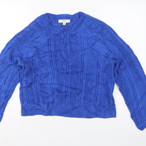 Marks and Spencer Women Blue M Cable Knit Crew Neck Pullover Jumper