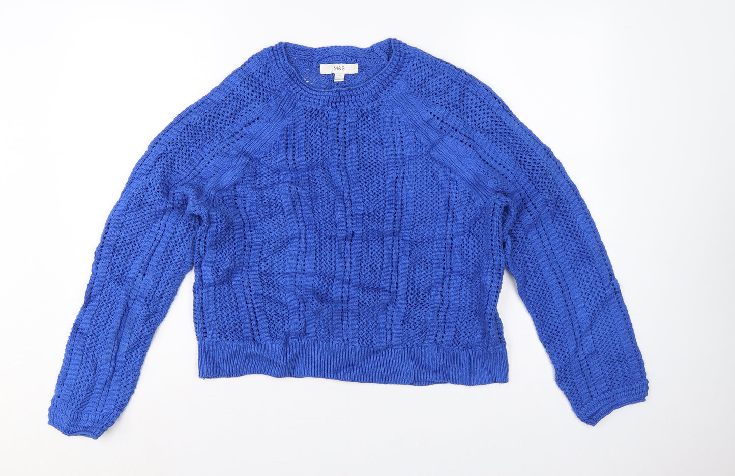 Marks and Spencer Women Blue M Cable Knit Crew Neck Pullover Jumper