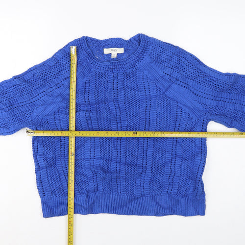 Marks and Spencer Women Blue M Cable Knit Crew Neck Pullover Jumper
