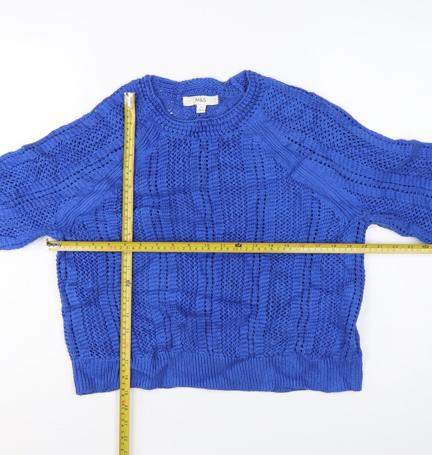 Marks and Spencer Women Blue M Cable Knit Crew Neck Pullover Jumper
