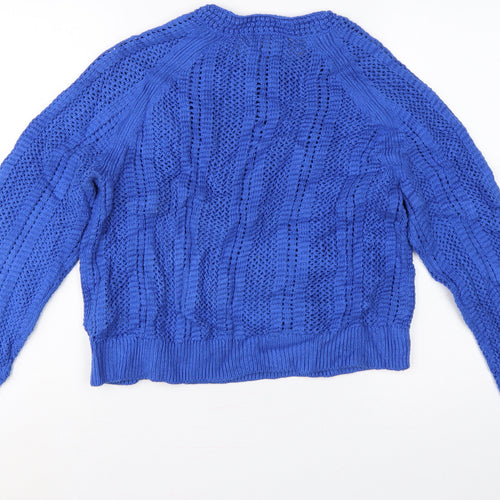 Marks and Spencer Women Blue M Cable Knit Crew Neck Pullover Jumper