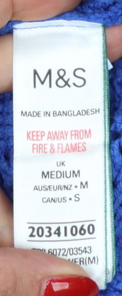 Marks and Spencer Women Blue M Cable Knit Crew Neck Pullover Jumper