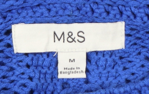 Marks and Spencer Women Blue M Cable Knit Crew Neck Pullover Jumper