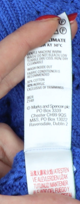 Marks and Spencer Women Blue M Cable Knit Crew Neck Pullover Jumper