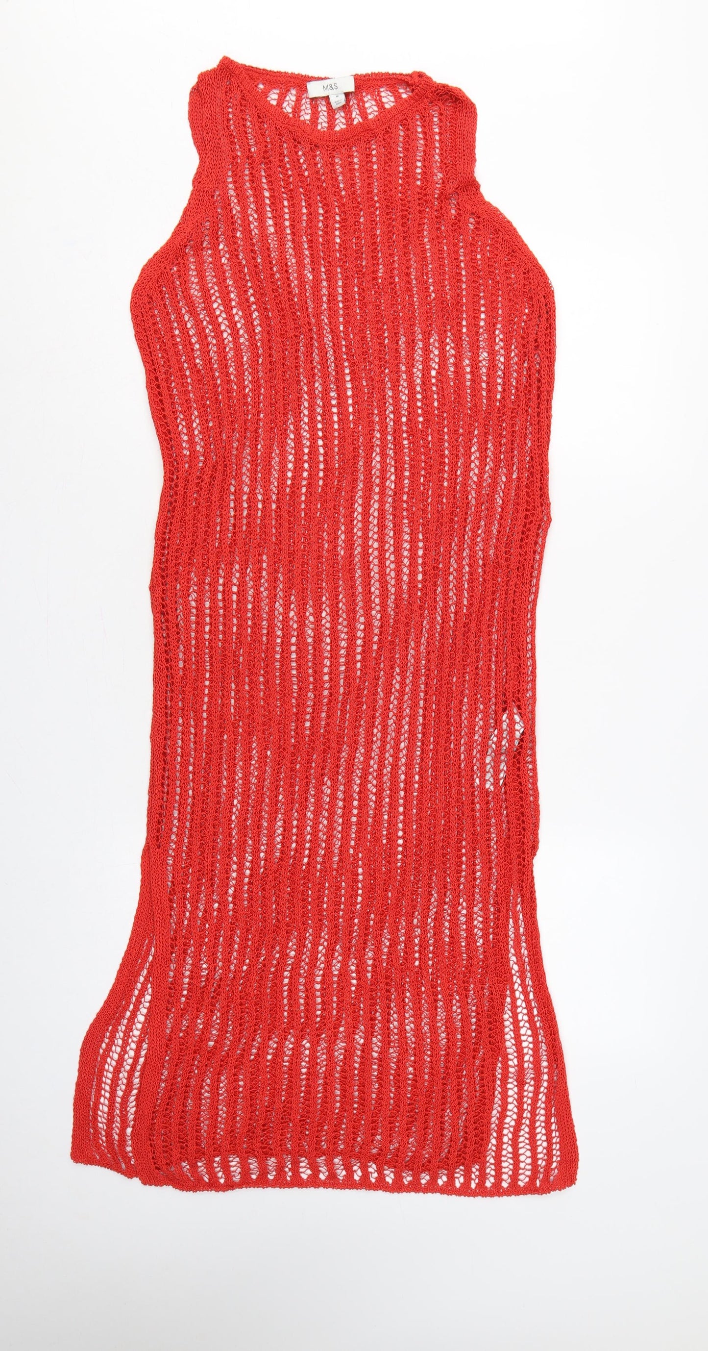 Marks and Spencer Women Red M Open Knit Sheer Maxi Beach Dress