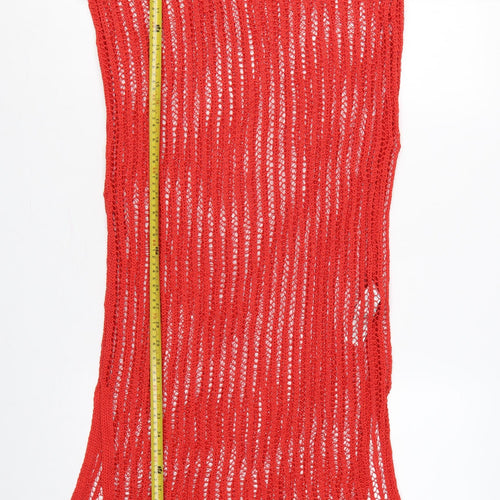 Marks and Spencer Women Red M Open Knit Sheer Maxi Beach Dress