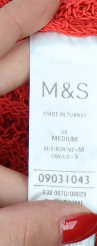 Marks and Spencer Women Red M Open Knit Sheer Maxi Beach Dress