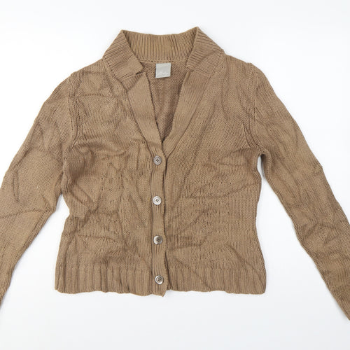 Poetry Women’s Beige Cotton Chunky Knit Collared Cardigan UK 14