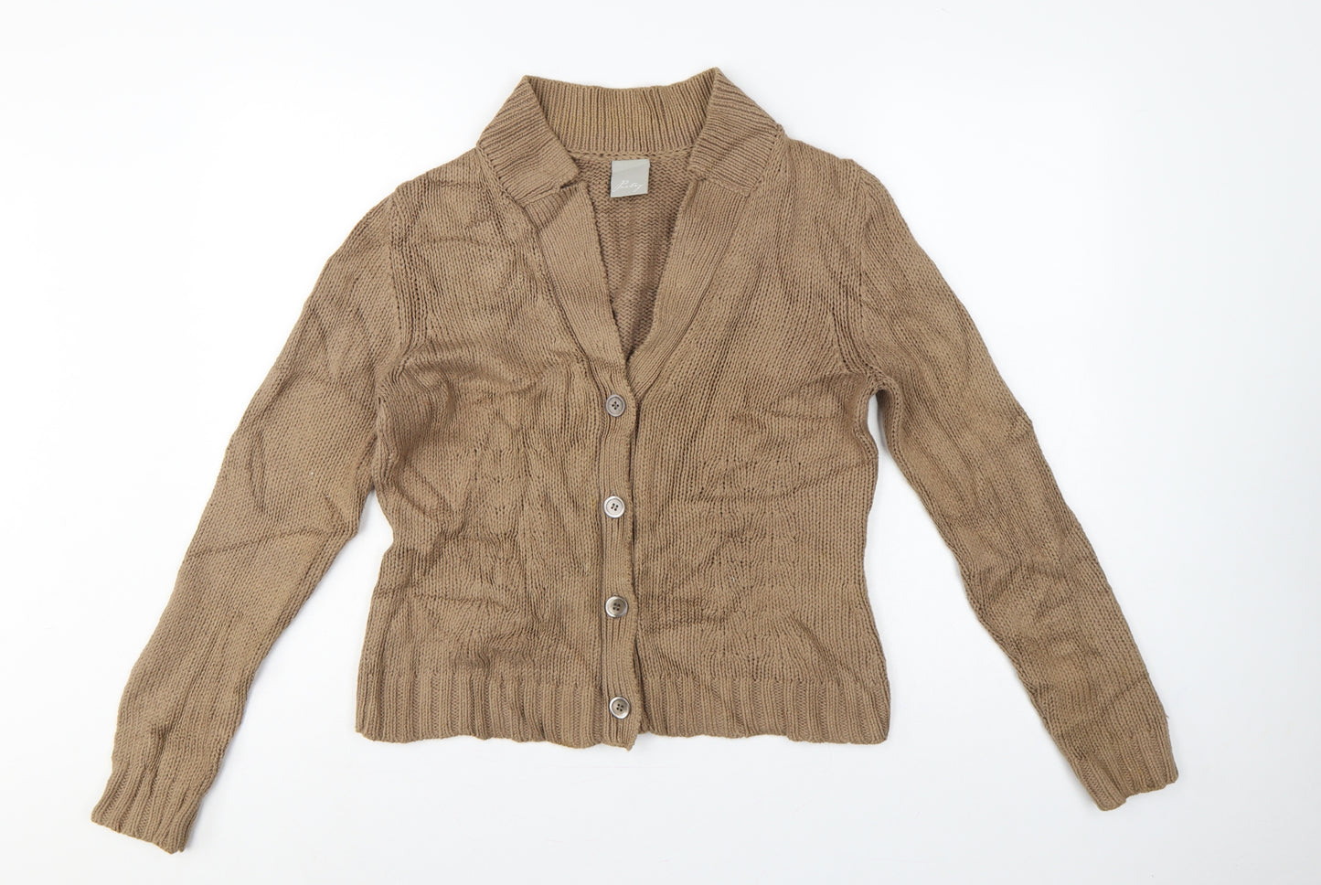 Poetry Women’s Beige Cotton Chunky Knit Collared Cardigan UK 14