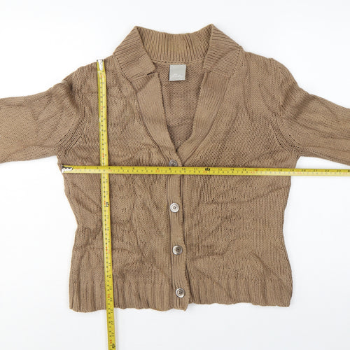 Poetry Women’s Beige Cotton Chunky Knit Collared Cardigan UK 14