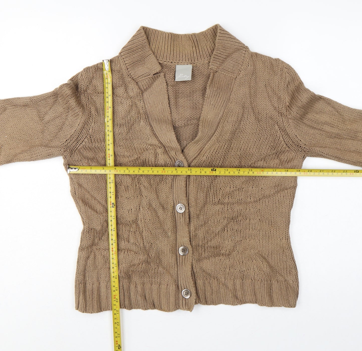 Poetry Women’s Beige Cotton Chunky Knit Collared Cardigan UK 14