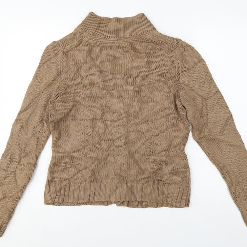 Poetry Women’s Beige Cotton Chunky Knit Collared Cardigan UK 14