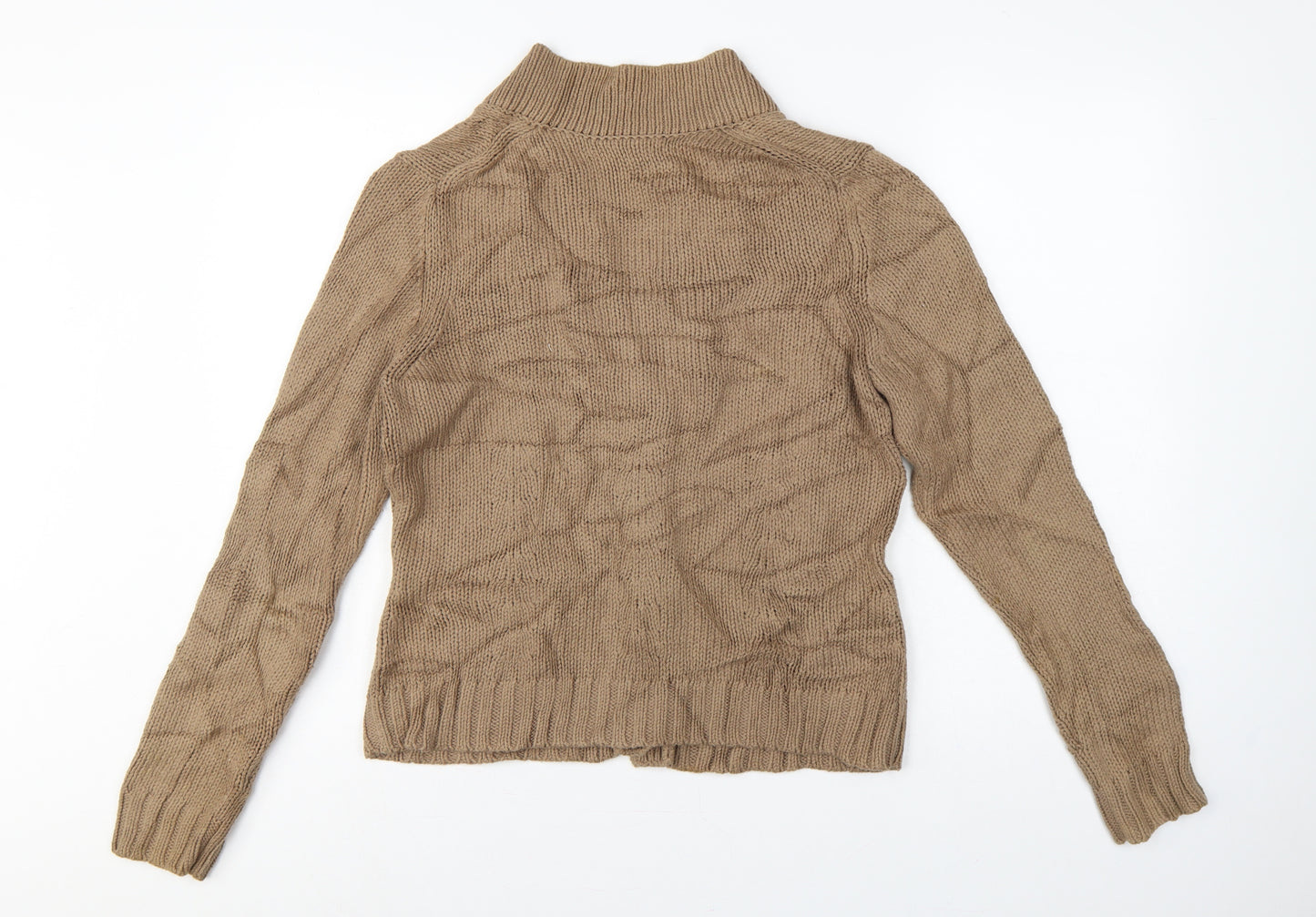 Poetry Women’s Beige Cotton Chunky Knit Collared Cardigan UK 14