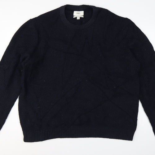 Marks and Spencer Men's Navy 2XL Lambswool Blend Crew Neck Pullover Jumper