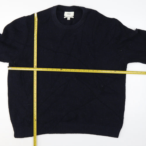Marks and Spencer Men's Navy 2XL Lambswool Blend Crew Neck Pullover Jumper