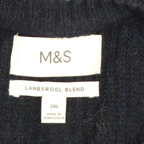 Marks and Spencer Men's Navy 2XL Lambswool Blend Crew Neck Pullover Jumper
