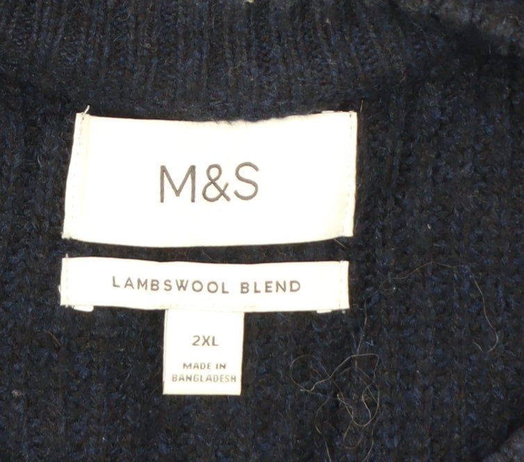 Marks and Spencer Men's Navy 2XL Lambswool Blend Crew Neck Pullover Jumper