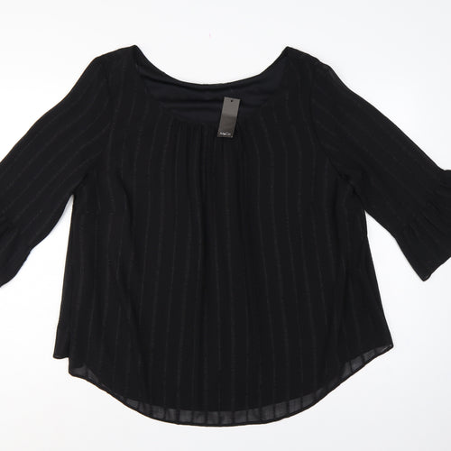 M&Co Women Black Size 20 Chiffon Tunic Bell Sleeve Lined Blouse