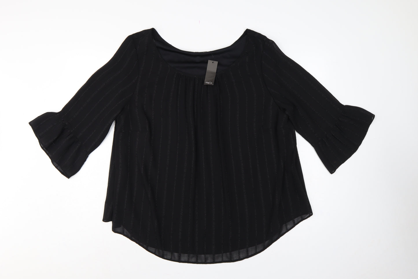 M&Co Women Black Size 20 Chiffon Tunic Bell Sleeve Lined Blouse