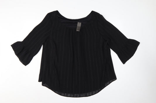 M&Co Women Black Size 20 Chiffon Tunic Bell Sleeve Lined Blouse