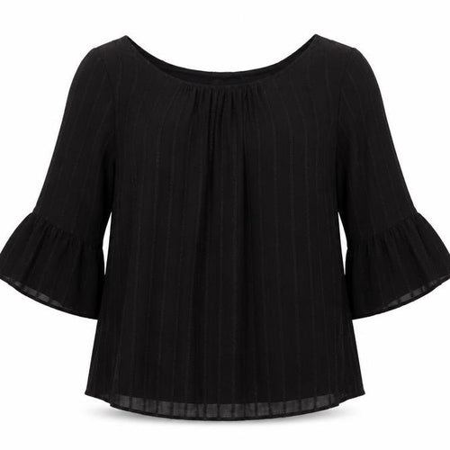M&Co Women Black Size 20 Chiffon Tunic Bell Sleeve Lined Blouse