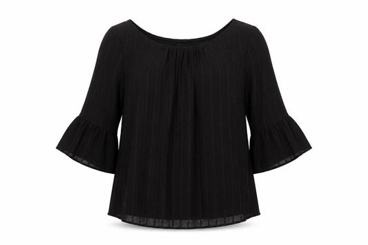 M&Co Women Black Size 20 Chiffon Tunic Bell Sleeve Lined Blouse
