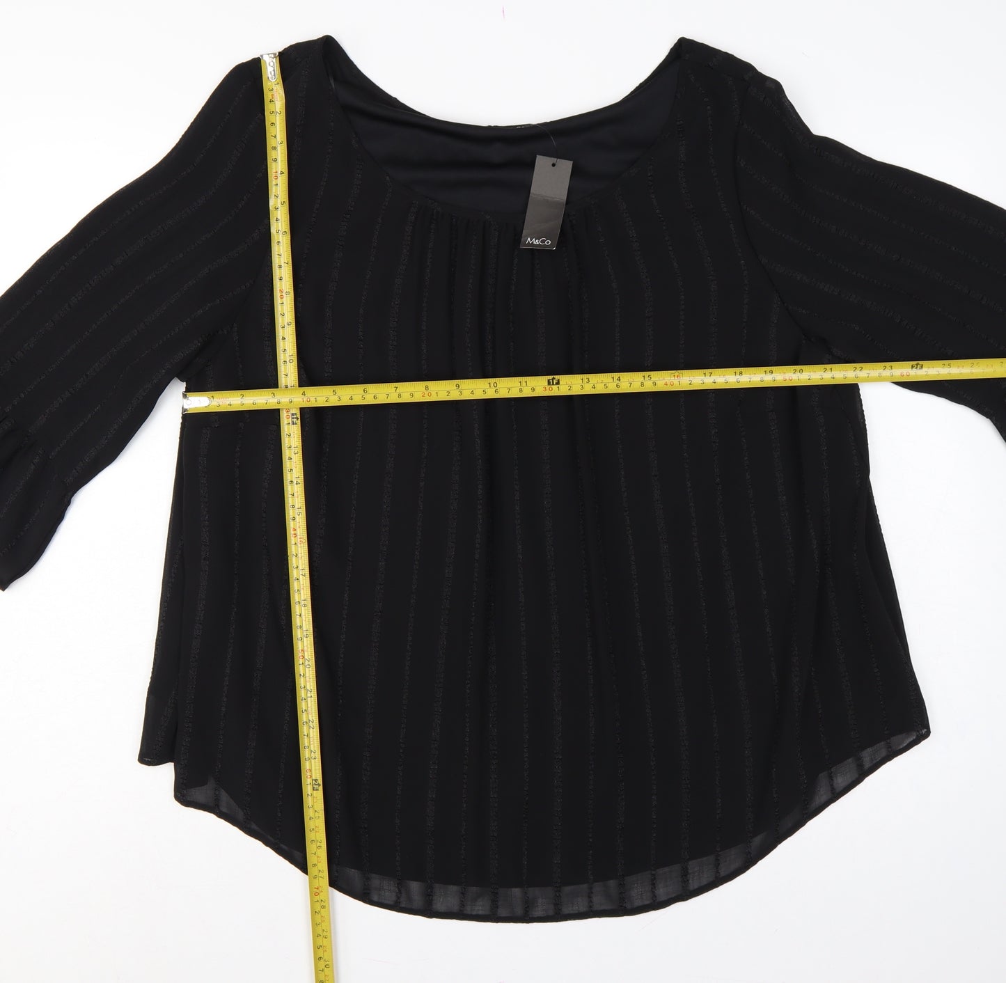 M&Co Women Black Size 20 Chiffon Tunic Bell Sleeve Lined Blouse