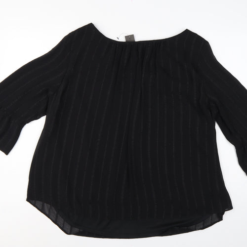 M&Co Women Black Size 20 Chiffon Tunic Bell Sleeve Lined Blouse