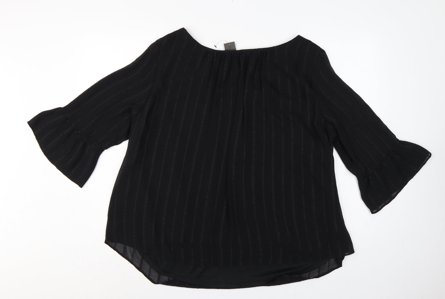 M&Co Women Black Size 20 Chiffon Tunic Bell Sleeve Lined Blouse