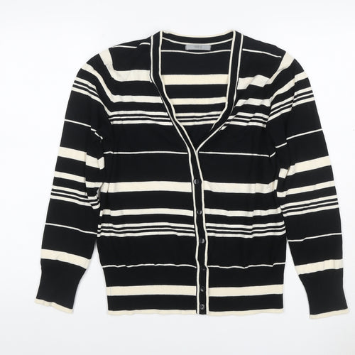 Marks & Spencer Women Black Stripe V-Neck Cotton Cardigan UK 16