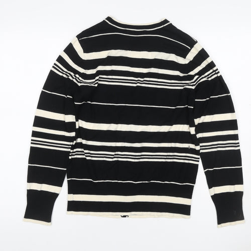 Marks & Spencer Women Black Stripe V-Neck Cotton Cardigan UK 16