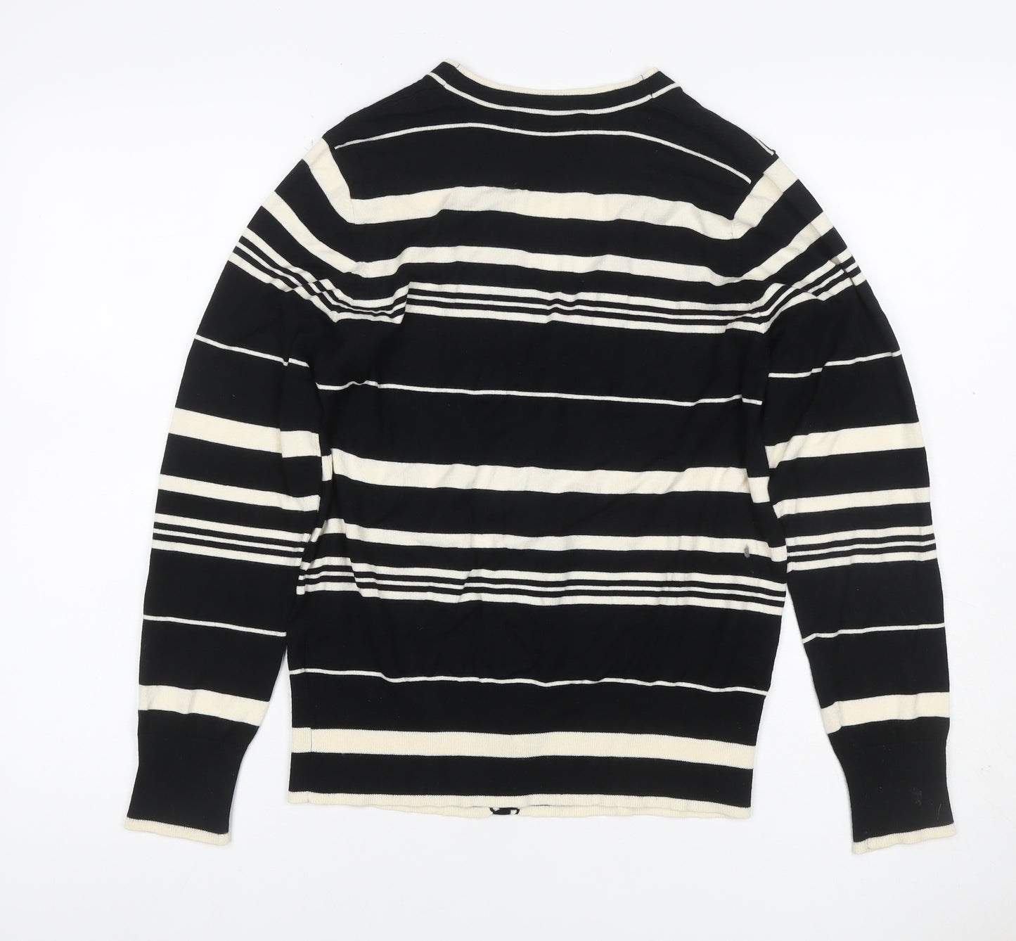 Marks & Spencer Women Black Stripe V-Neck Cotton Cardigan UK 16