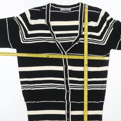 Marks & Spencer Women Black Stripe V-Neck Cotton Cardigan UK 16
