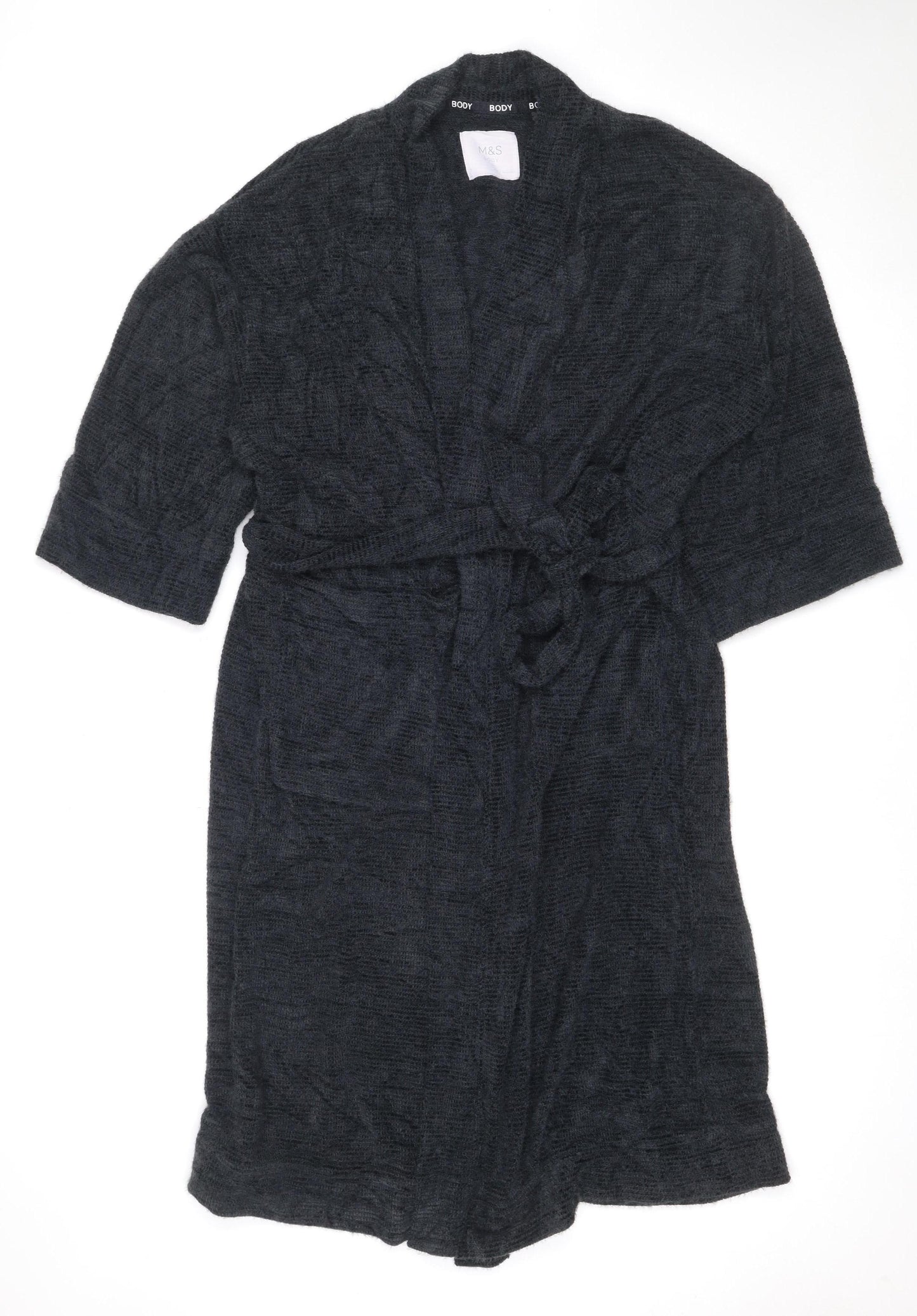 Marks and Spencer Women Black S Knit Belted Long Sleeve Robe