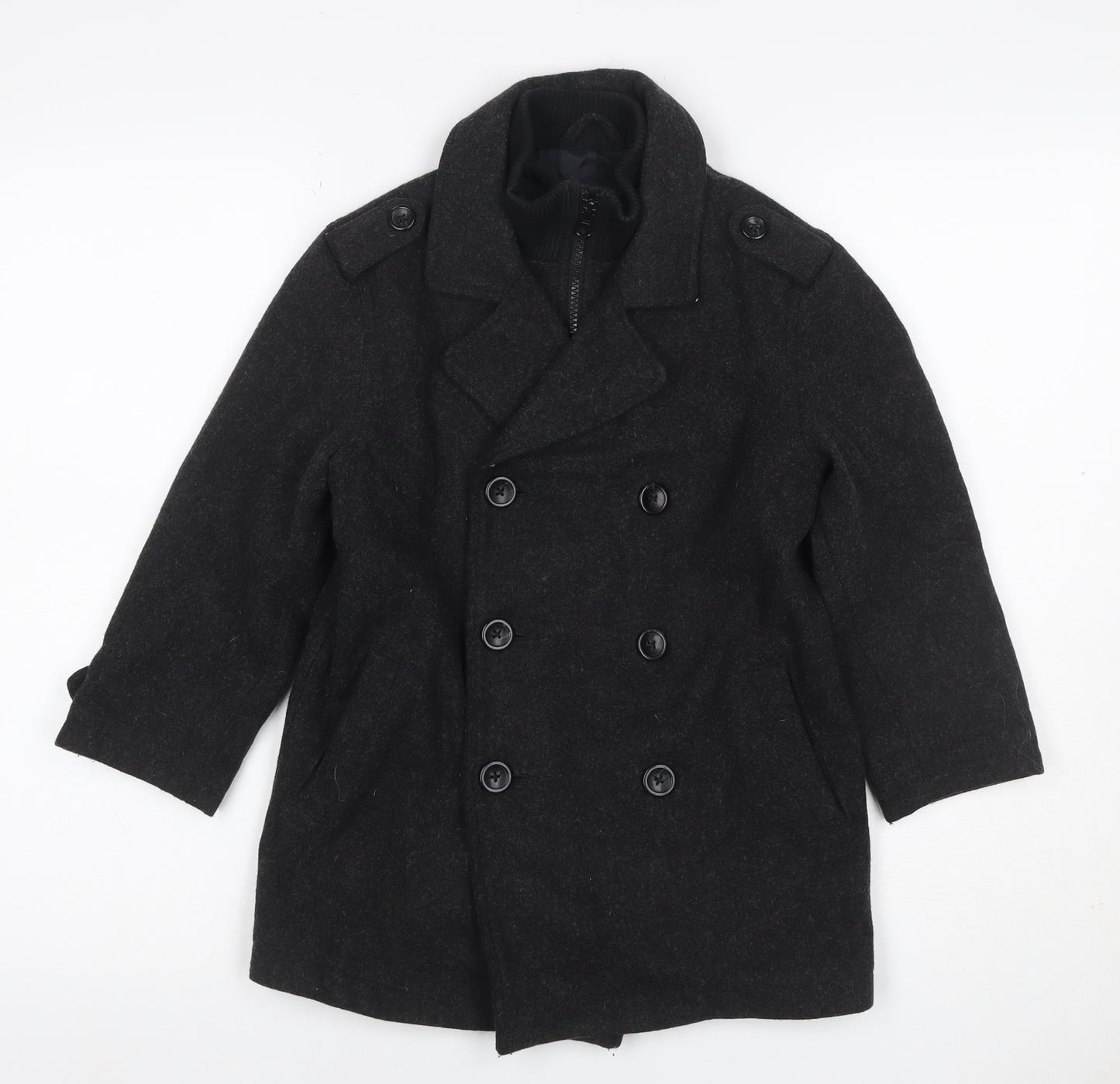 Gap Kids Boys Black 6-7 Years Pea Coat Double-Breasted Wool Blend