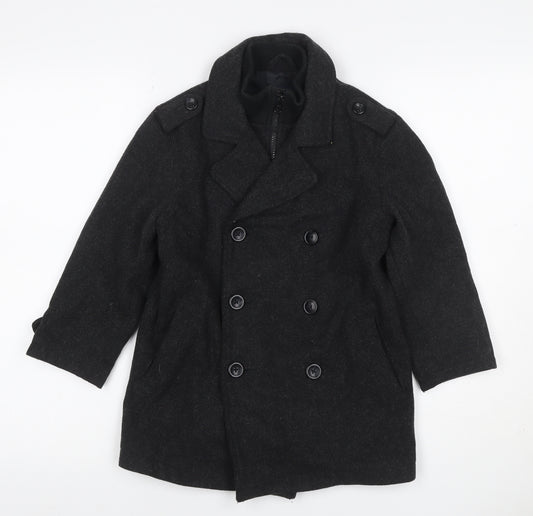 Gap Kids Boys Black 6-7 Years Pea Coat Double-Breasted Wool Blend