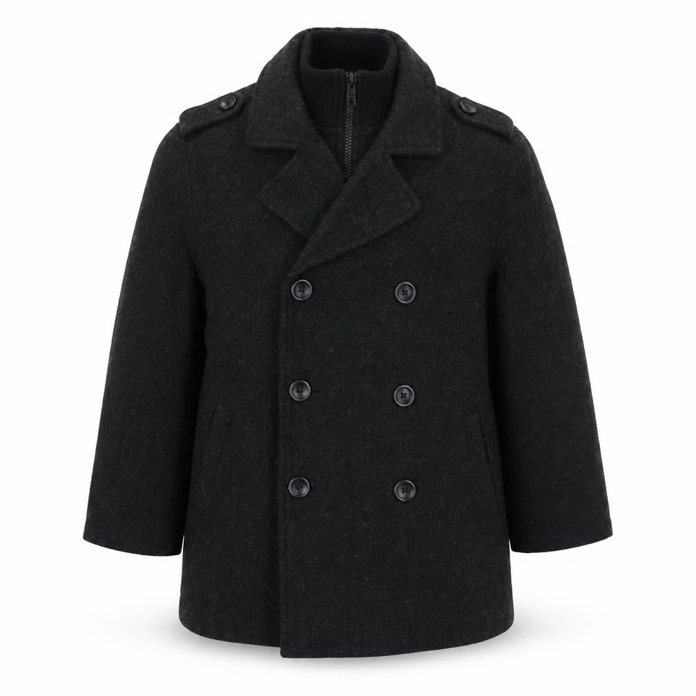 Gap Kids Boys Black 6-7 Years Pea Coat Double-Breasted Wool Blend