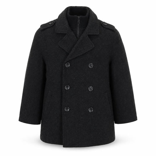 Gap Kids Boys Black 6-7 Years Pea Coat Double-Breasted Wool Blend