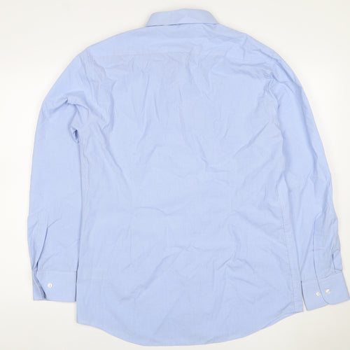 Marks & Spencer Men's Blue 16 Slim Cotton Check Long Sleeve Shirt