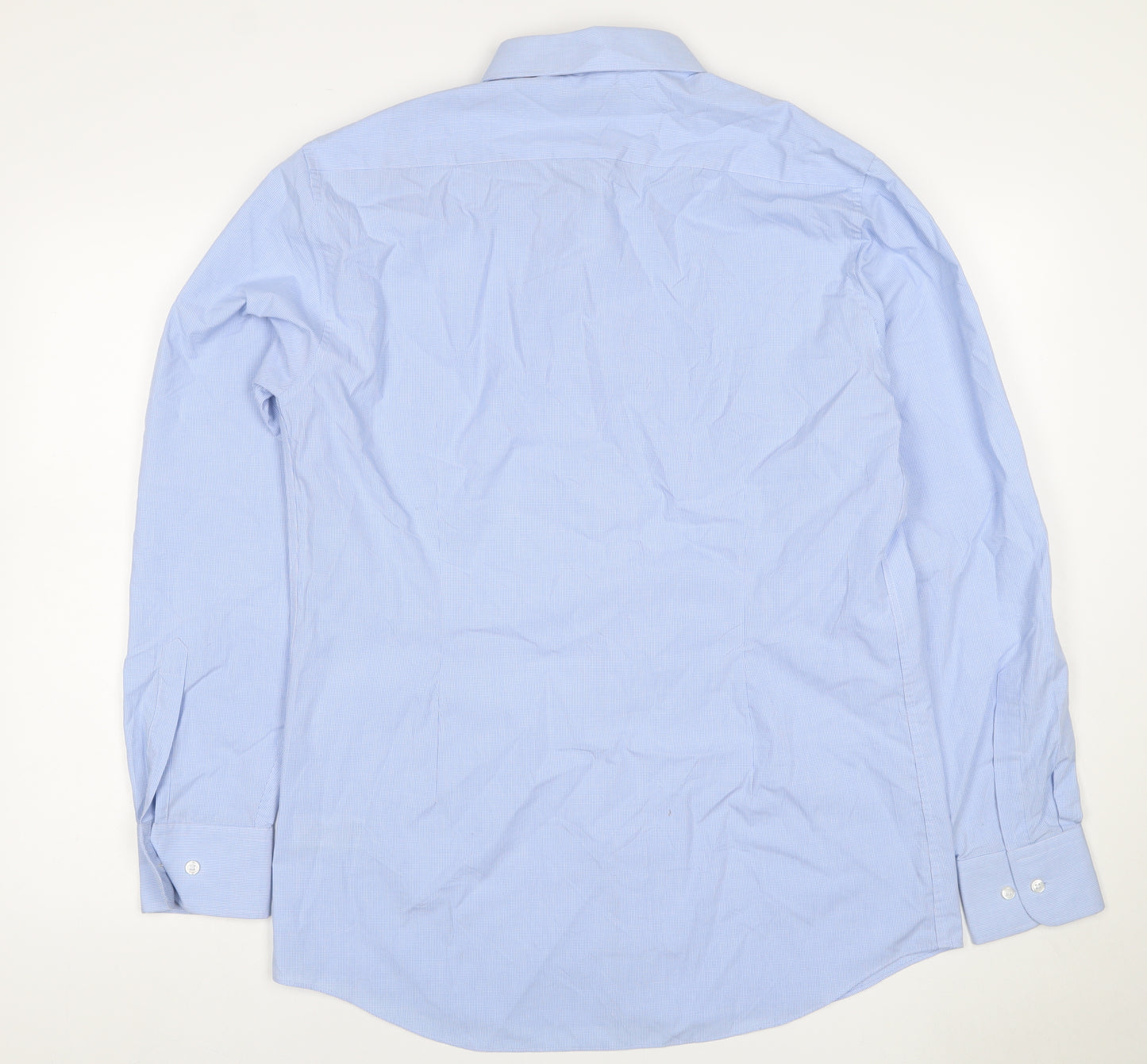 Marks & Spencer Men's Blue 16 Slim Cotton Check Long Sleeve Shirt