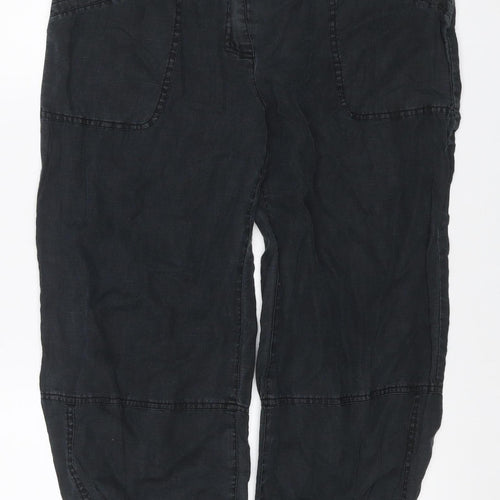 Next Women’s Black Linen Cargo Trousers Petite UK 14 Drawstring