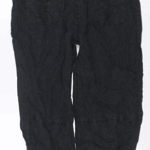 Next Women’s Black Linen Cargo Trousers Petite UK 14 Drawstring